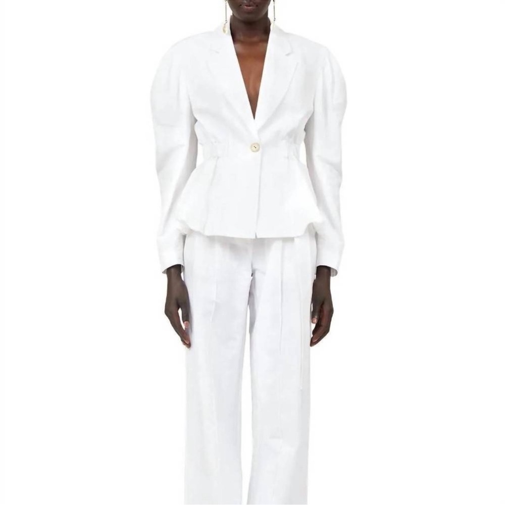 Ulla Johnson Marras Peplum Jacket in White Cotton Linen Sz 0-2 - Picture 2 of 13